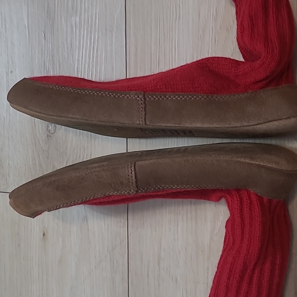 LL Bean Red Wool Blend Slipper Socks M (M9-10)Leather Sole *VGUC - Picture 3 of 7